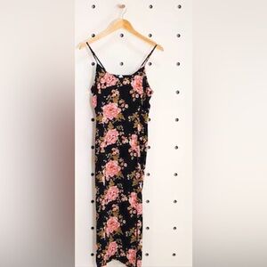 BP Black Dress with Pink and Green Floral Design XS